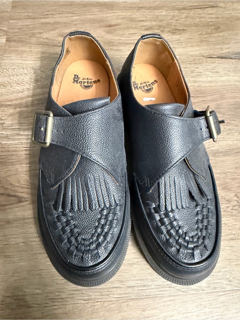 Dr. Martens Black Leather Kiltie Monk Strap Shoes - Men